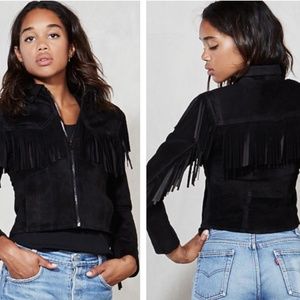 Reformation Paloma black suede fringe jacket XS